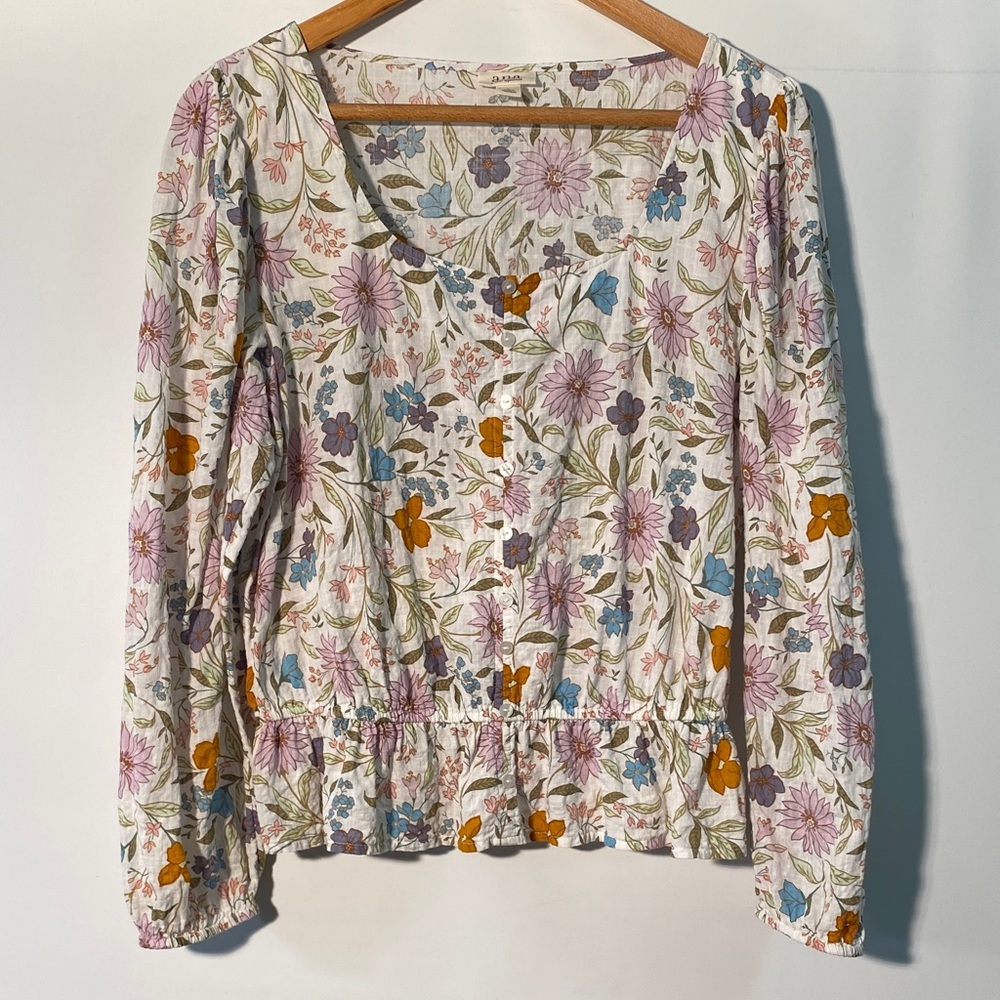 a.n.a Floral Print Blouse with Ruffle Hem